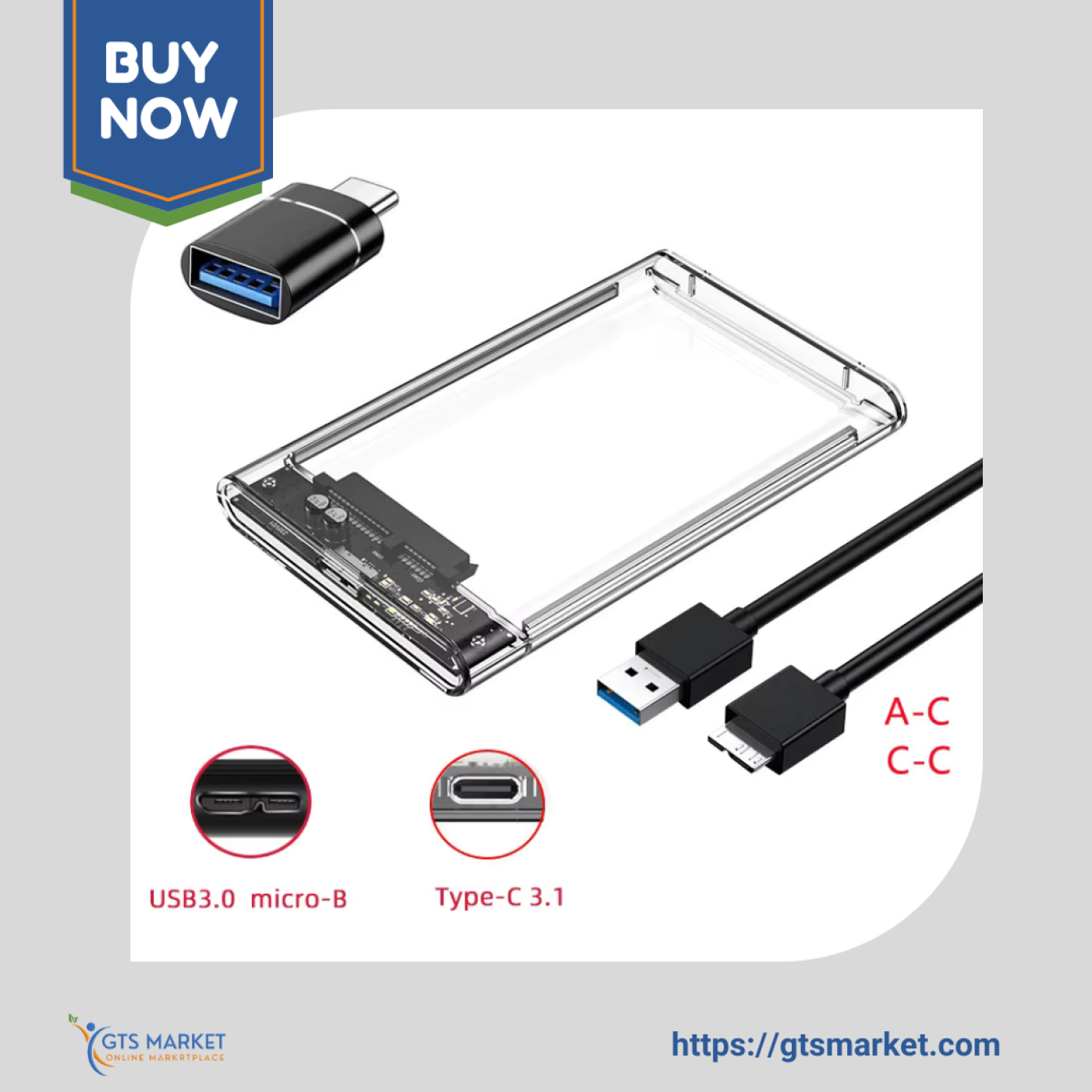 Transparent 2.5-Inch HDD SSD Enclosure Case